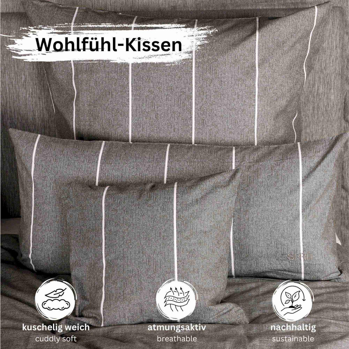 RENFORCÉ KISSENBEZÜGE HARPLINES - Anthrazit, Textil (40/80cm) - Esprit