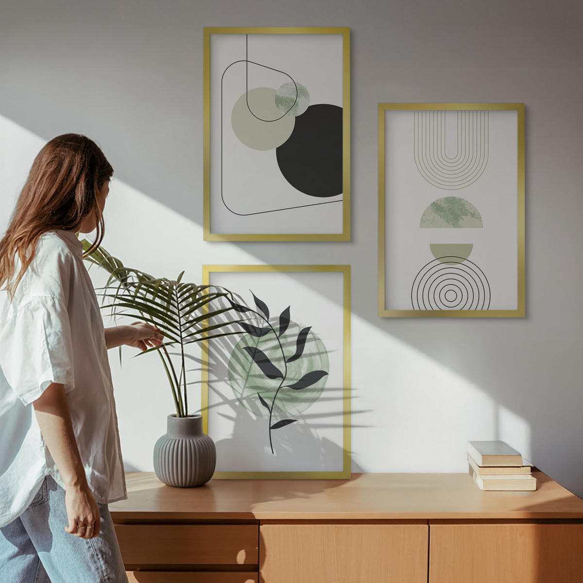 BILDER SET 3er Set - 40x60 cm Goldrahmen - Abstrakte Pflanzenformen - Goldfarben, Kunststoff (40/60cm) - TULUP