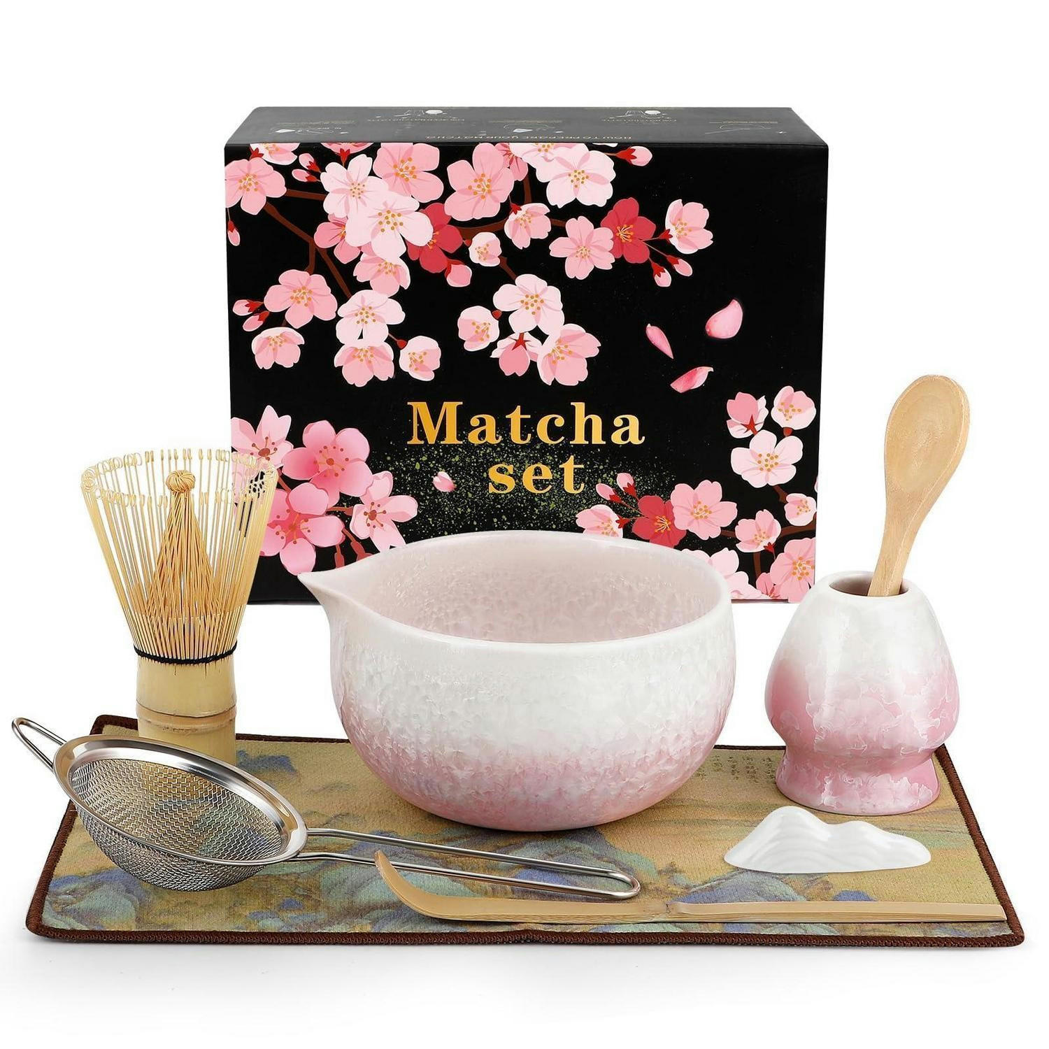 MATCHA Set 8-teilig mit Schale, Besen und Löffel - Rosa, Keramik (15.2/11/28cm)