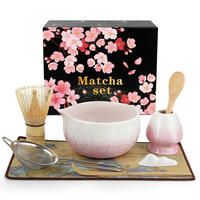 MATCHA Set 8-teilig mit Schale, Besen und Löffel - Rosa, Keramik (15.2/11/28cm)