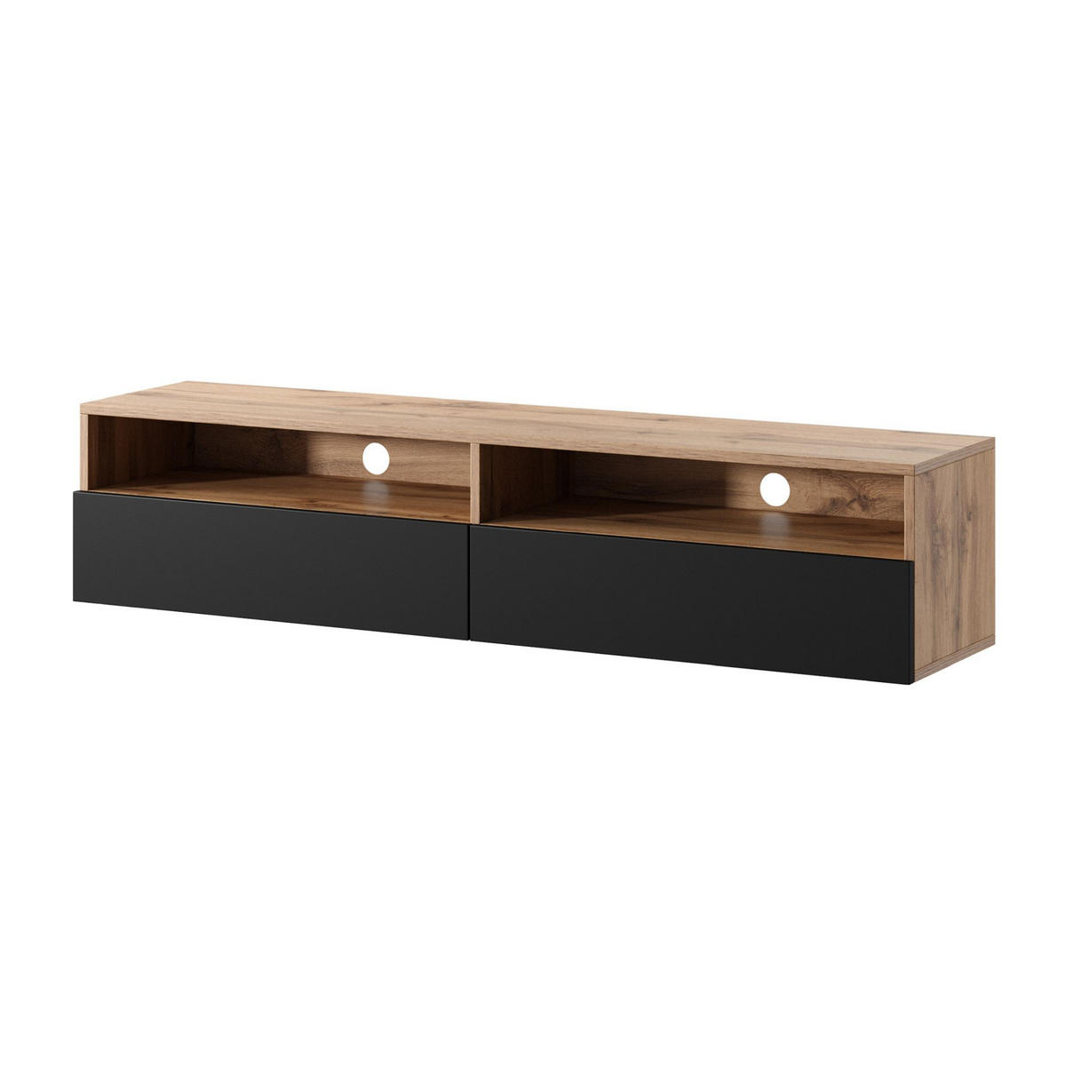 TV-LOWBOARD Rednaw mit LED Eiche/Schwarz Hochglanz 140 cm - Eiche Wotan/Schwarz, Holzwerkstoff (140/30/31cm) - Selsey