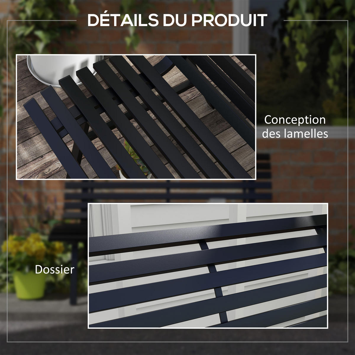 GARTENBANK DE-17767 2-Sitzer mit Aluminium-Lattenrost Schwarz - Schwarz, Metall (123/79/67cm) - ComfortXL