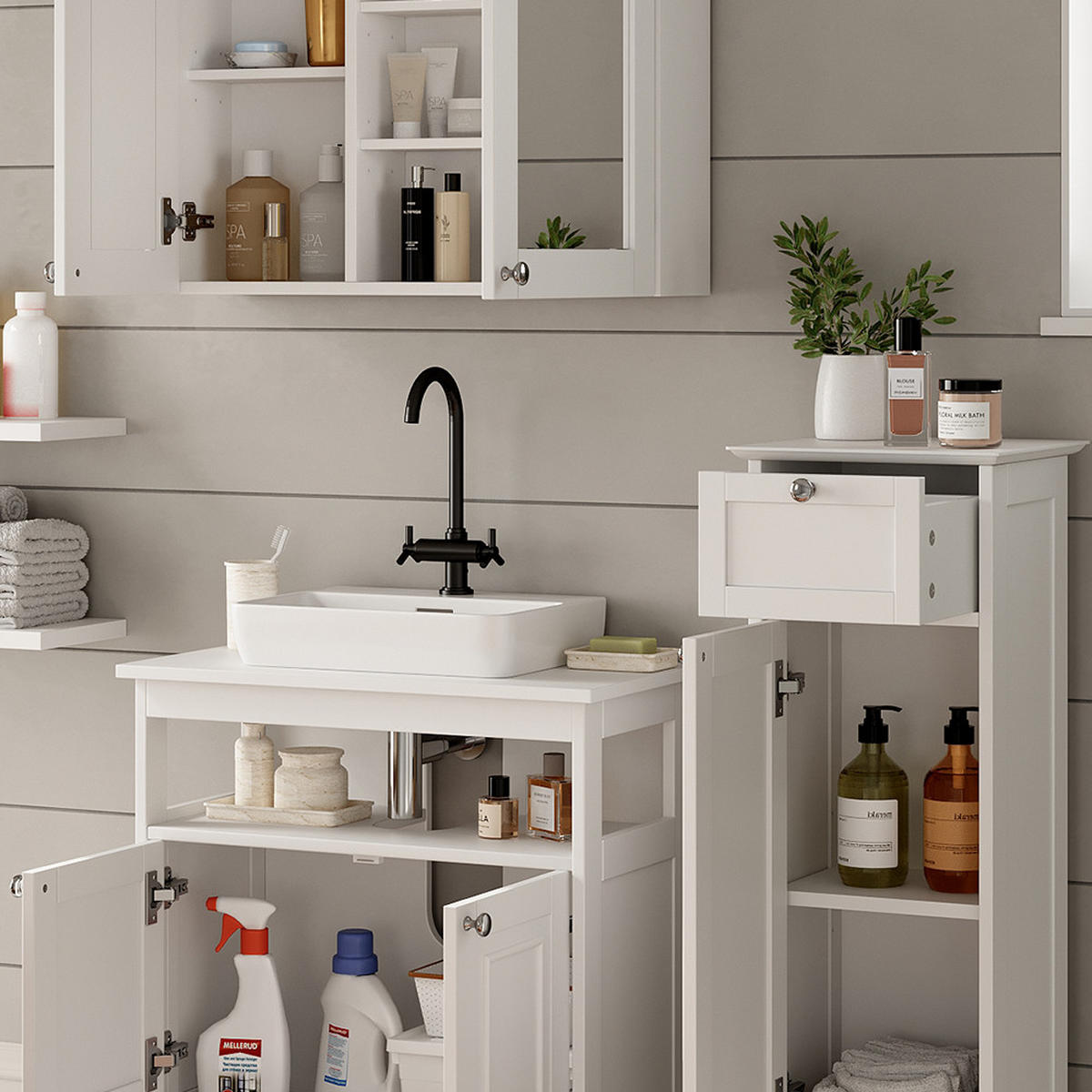 KUPAONSKI SET SA SREDNJIM ORMAROM Vanity Bijela 3 dijela - bijela, drvni materijal (60/65/30cm) - Vicco