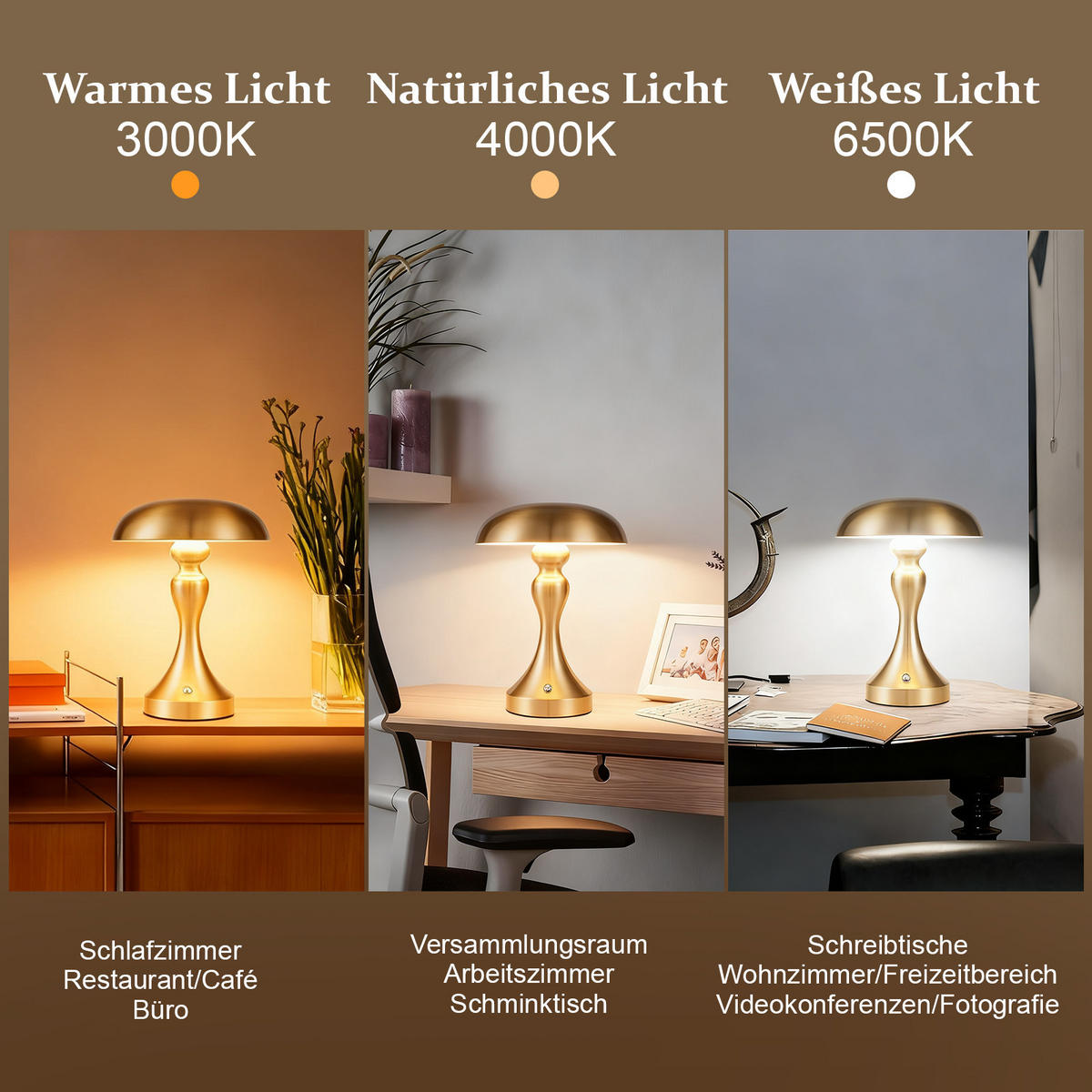 LED stolní lampa, rozměry 15,5/15,5/22 cm - zlatá, kov (15.5/15.5/22cm) - Nettlife