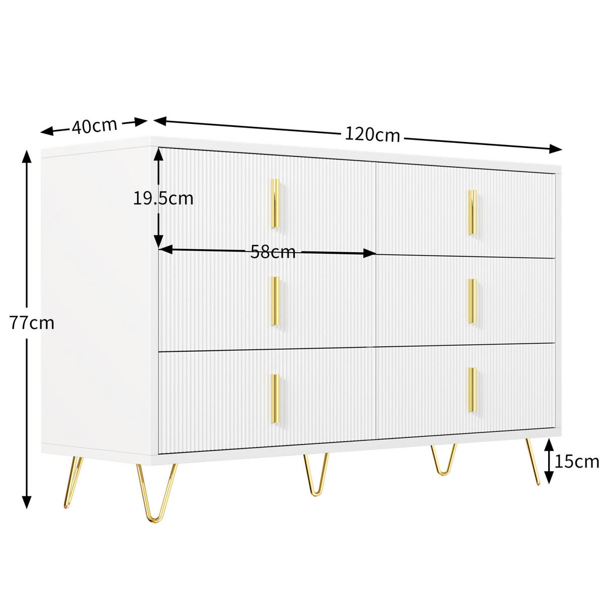 SIDEBOARD Weiß, 6 Schubladen, modernes Eckdesign - Weiß, Holz (120/77/40cm)