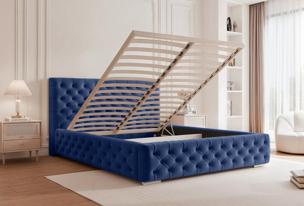 POLSTERBETT CALLIA 200x200 cm, Blau - Blau, Textil (200/200cm) - Fedve