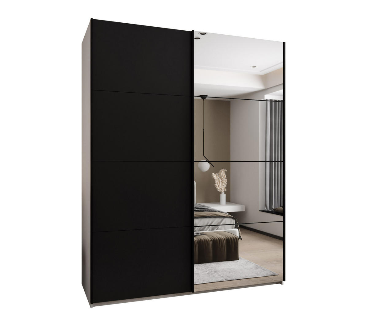 SCHWEBETÜRENSCHRANK 245,5/200/64 2-türig - Schwarz/Weiß, Holz/Metall (200/245/64cm) - Abiks Möbel