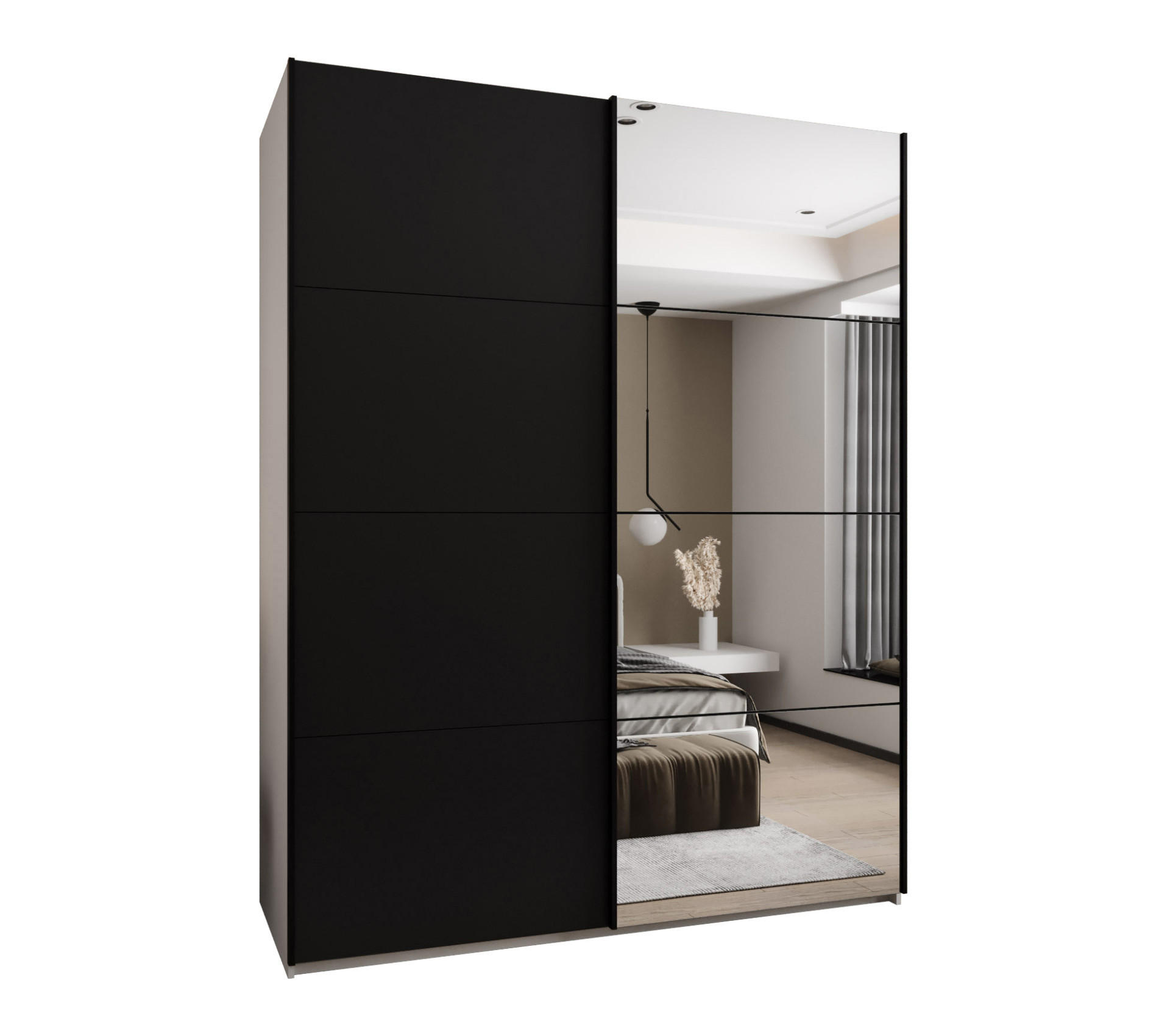 Abiks Möbel SCHWEBETÜRENSCHRANK Weiß, Schwarz, Schwarz 200cm × 64cm × 245cm