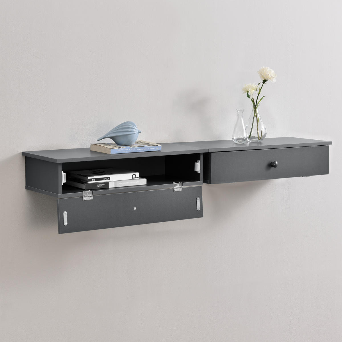 WANDREGAL-SET 2 TLG. Larvik - Dunkelgrau, Holzwerkstoff (60/12.6/24cm) - [en.casa]