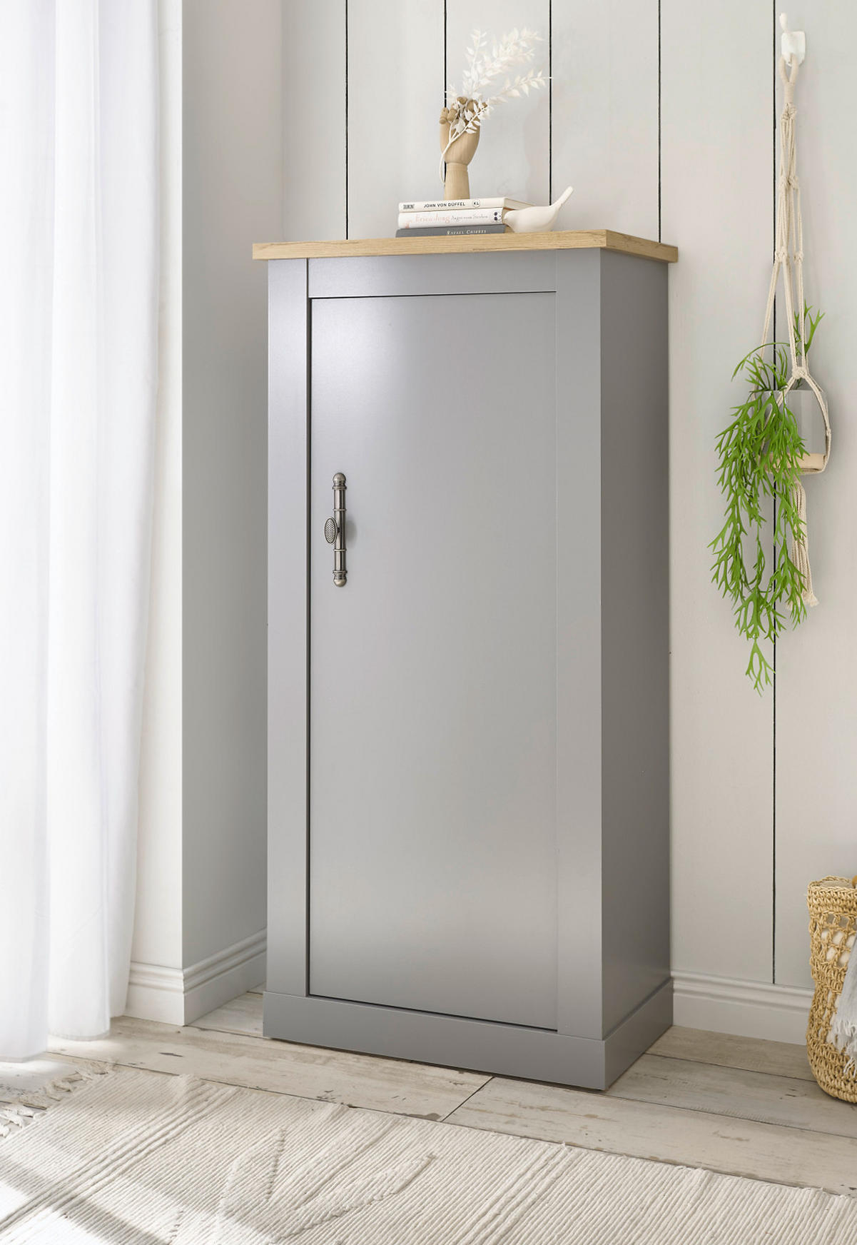 KOMMODE grau, Artisan Eiche 68 cm , Highboard im Landhaus-Stil - Silberfarben/Hellgrau, Holzwerkstoff/Metall (68/142/37cm) - Furn.Design