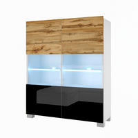 VITRINE Hochschrank mit LED-Leuchten, Wotan Eiche/Schwarz - Eiche Wotan/Schwarz, Holz (100/115/36cm) - B BELINI GROUP