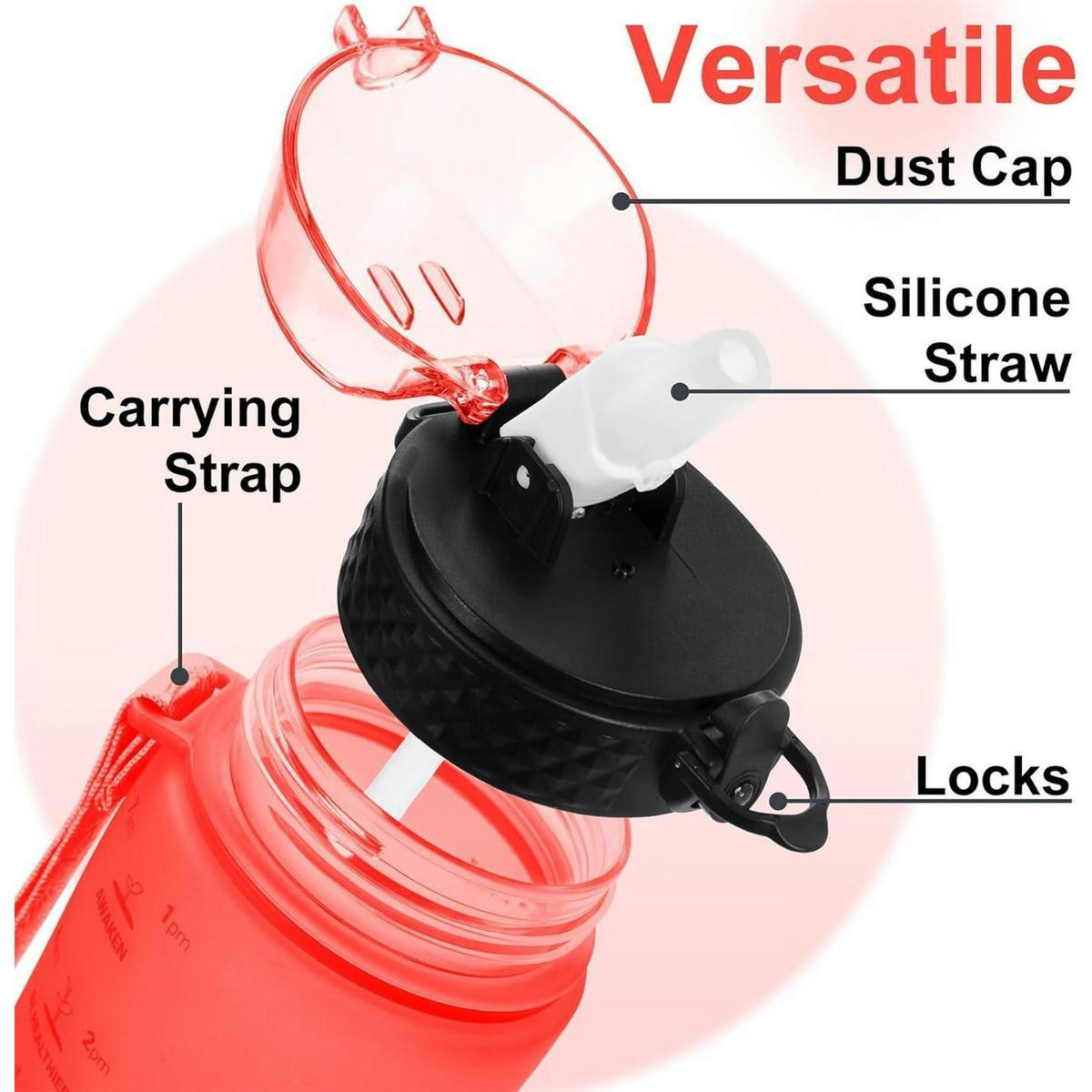 TRINKFLASCHE 1000 ml Rot BPA-frei Tritan Auslaufsicher mit Trageriemen - Rot, Kunststoff (8.4/8.4cm)