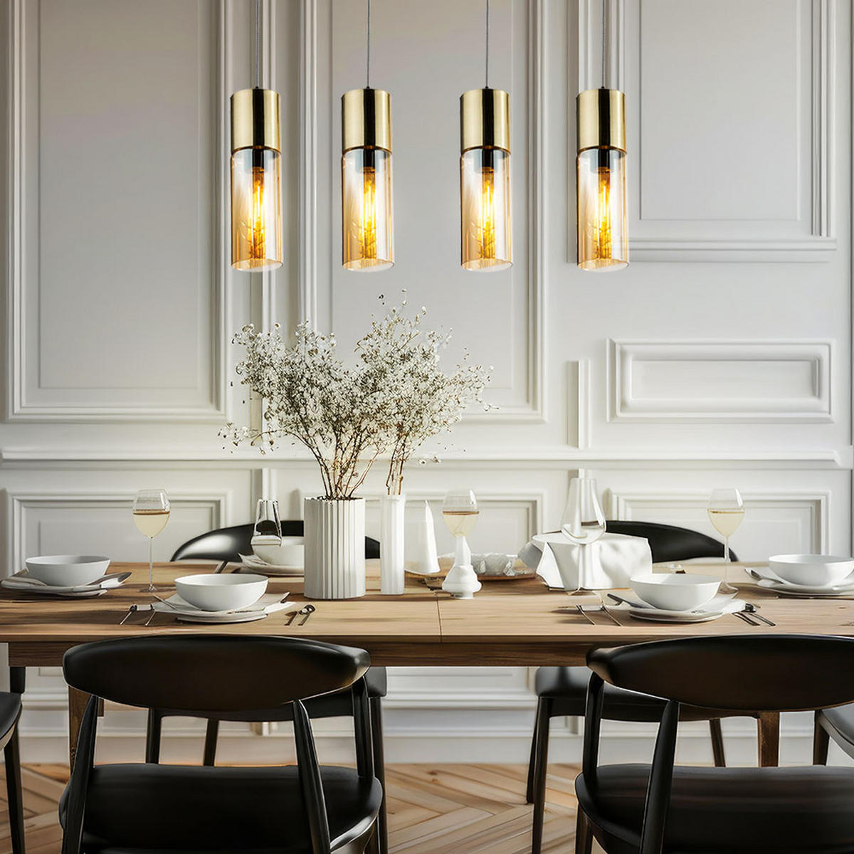 LED HÄNGELEUCHTE ANNIKA Messing Amber - Messingfarben, Glas (80/9/156cm) - Globo Lighting