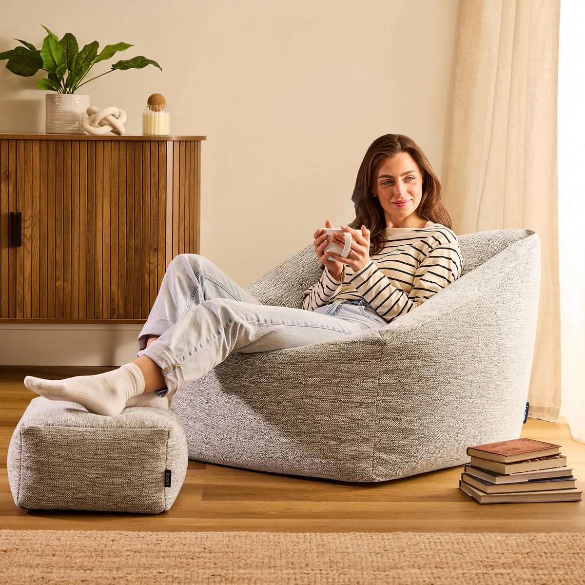 SITZSACK mit Hocker Natalia - Beige, Textil (70/65/70cm) - icon