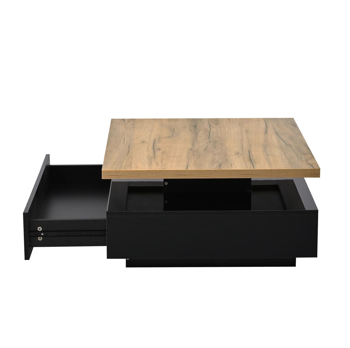 COUCHTISCH 70/70/36 cm Walnuss Schwarz 360° drehbar mit Schublade aus Spanplatte - Schwarz, Holzwerkstoff (70/70/36cm) - OKWISH