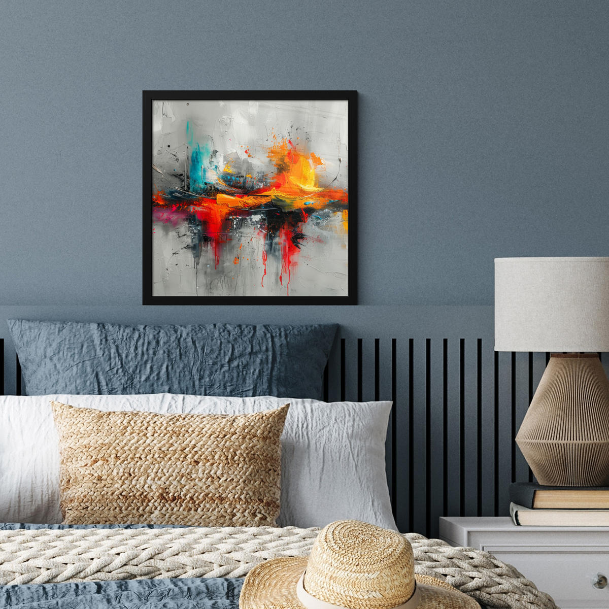 POSTER MIT RAHMEN Moderne Kunst - Orange - Grau - Abstrakt 40x40 cm - Hellgrau, Papier (40/40cm) - MuchoWow