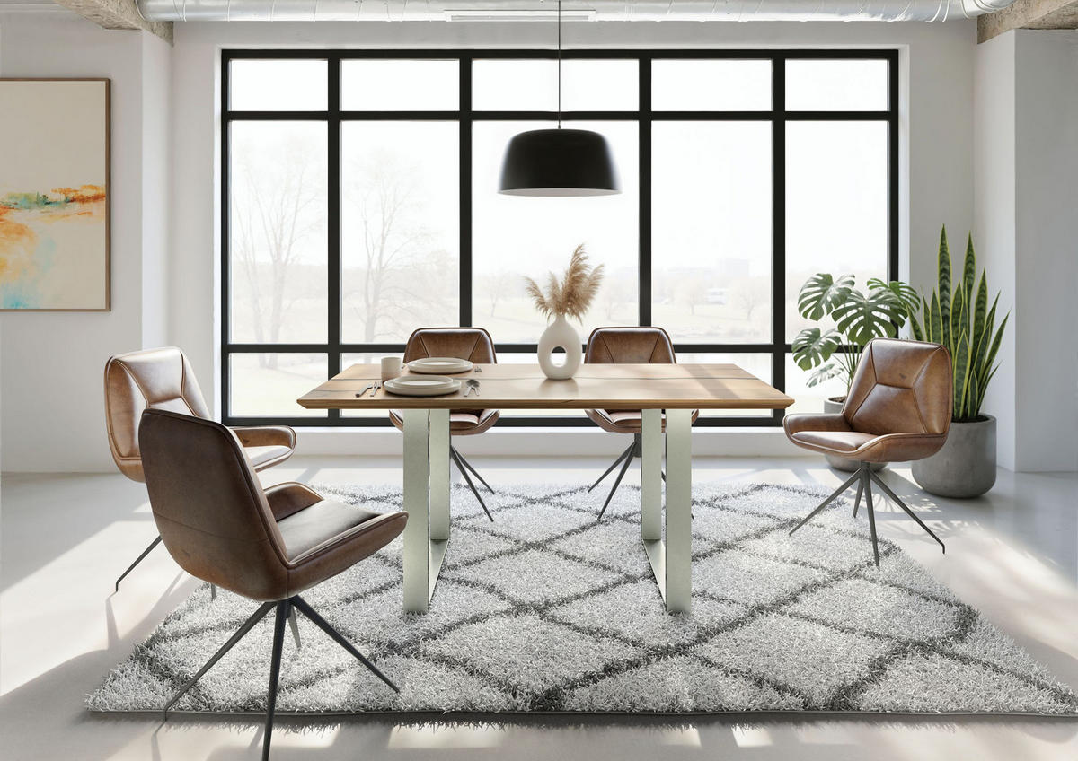 ESSTISCH Mango 180x90x76 natur lackiert / Epoxid schwarz, U-Beine silber matt EPOXY - Naturfarben, Holz (180/90/76cm) - Massivmoebel24