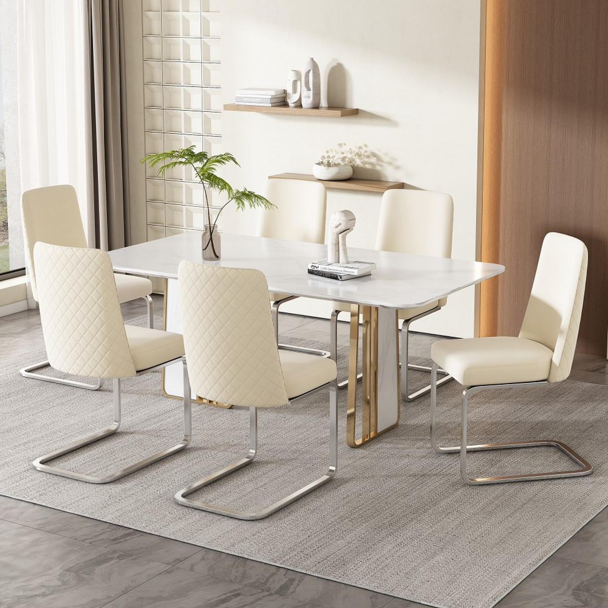SCHWINGSTUHL 2-er Set Freischwinger,Esszimmerstuhl mit silbernen Stuhlbeinen,Samt,Beige - Beige, Metall (45/88/42cm) - LVHOM