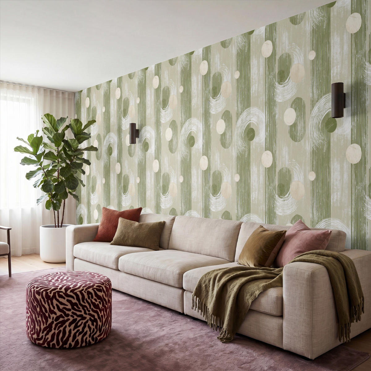 TAPETE - Künstlerisch - Modern - Grün - 450x200 cm - Olivgrün, Papier (450/200cm) - OnlyWow