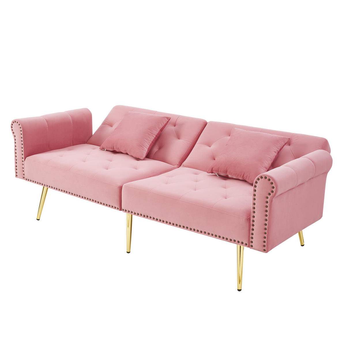 ROZKLÁDACÍ pohovka 147/85 cm růžová z sametu a pěny s nastavitelnými opěrkami - růžová, plast (173/70/75cm) - OKWISH