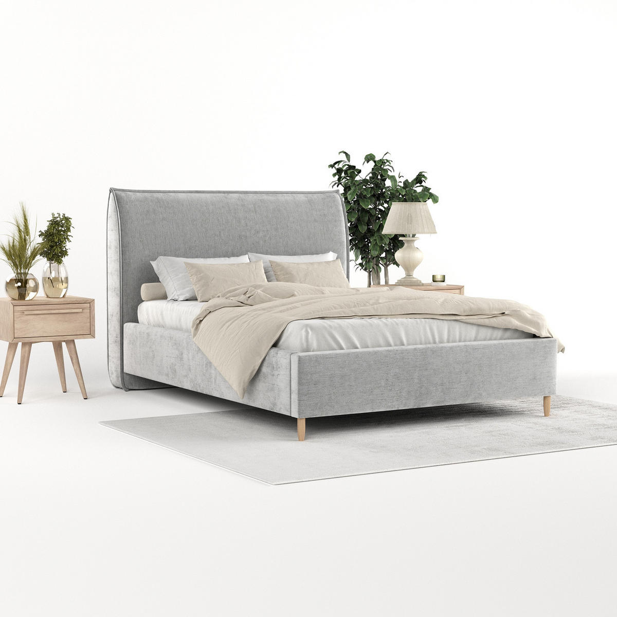POLSTERBETT Mira 180/200 cm Hellgrau im Lotta Stoff - Hellgrau/Naturfarben, Holz/Holzwerkstoff (180/200cm) - AltaBeds