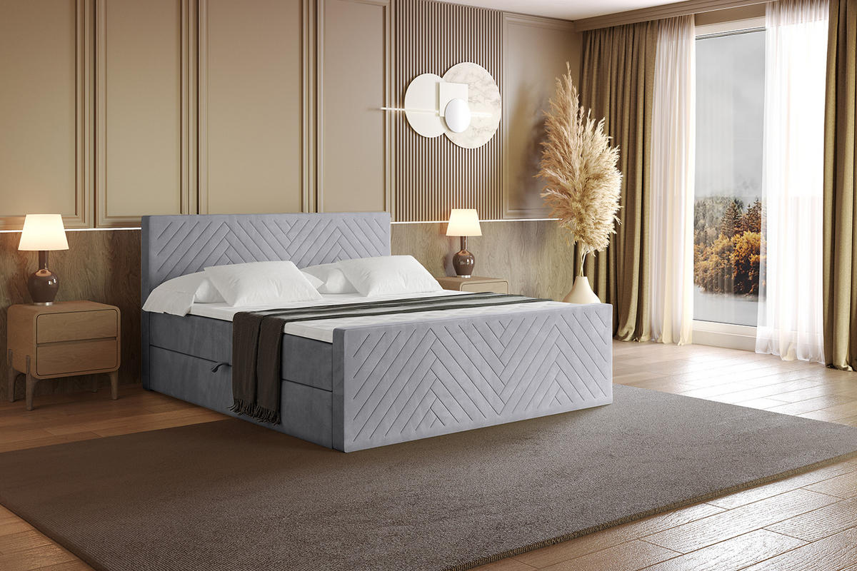 BOXBETT mit Matratze H4 und Lattenrost - VEXA-Z - 140x200 - Grau Monolith - Grau, Holzwerkstoff (140/200cm) - ALTDECOR