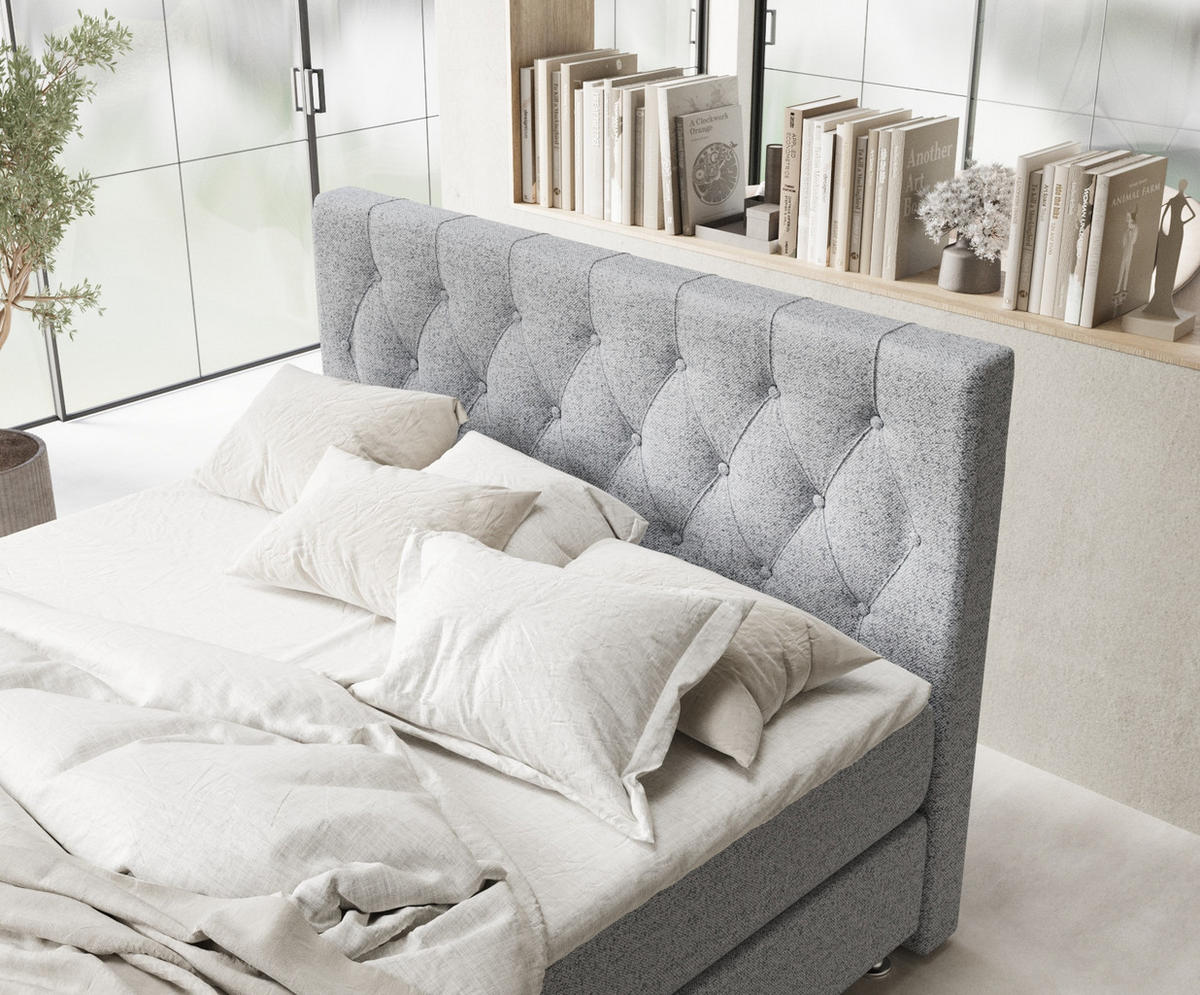 BOXSPRINGBETT Excelsior Grau 160/200 cm mit Latex-Topper - Silberfarben/Grau, Holz/Holzwerkstoff (160/200cm) - Maison de Reve