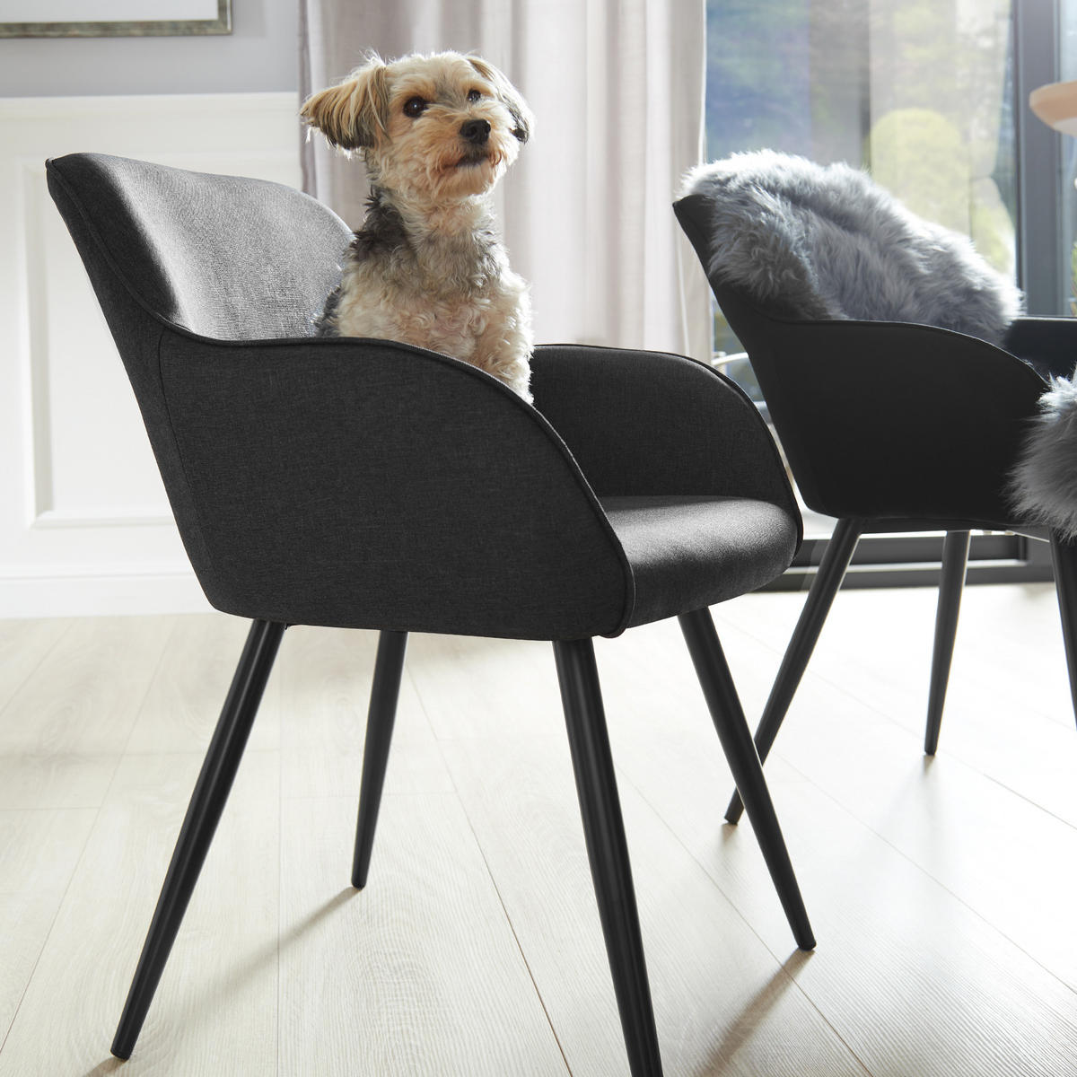 ESSZIMMERSTUHL 6er Set Marilyn 58 x 62 x 82 cm crème/schwarz - Creme/Schwarz, Textil (58/82/62cm) - tectake