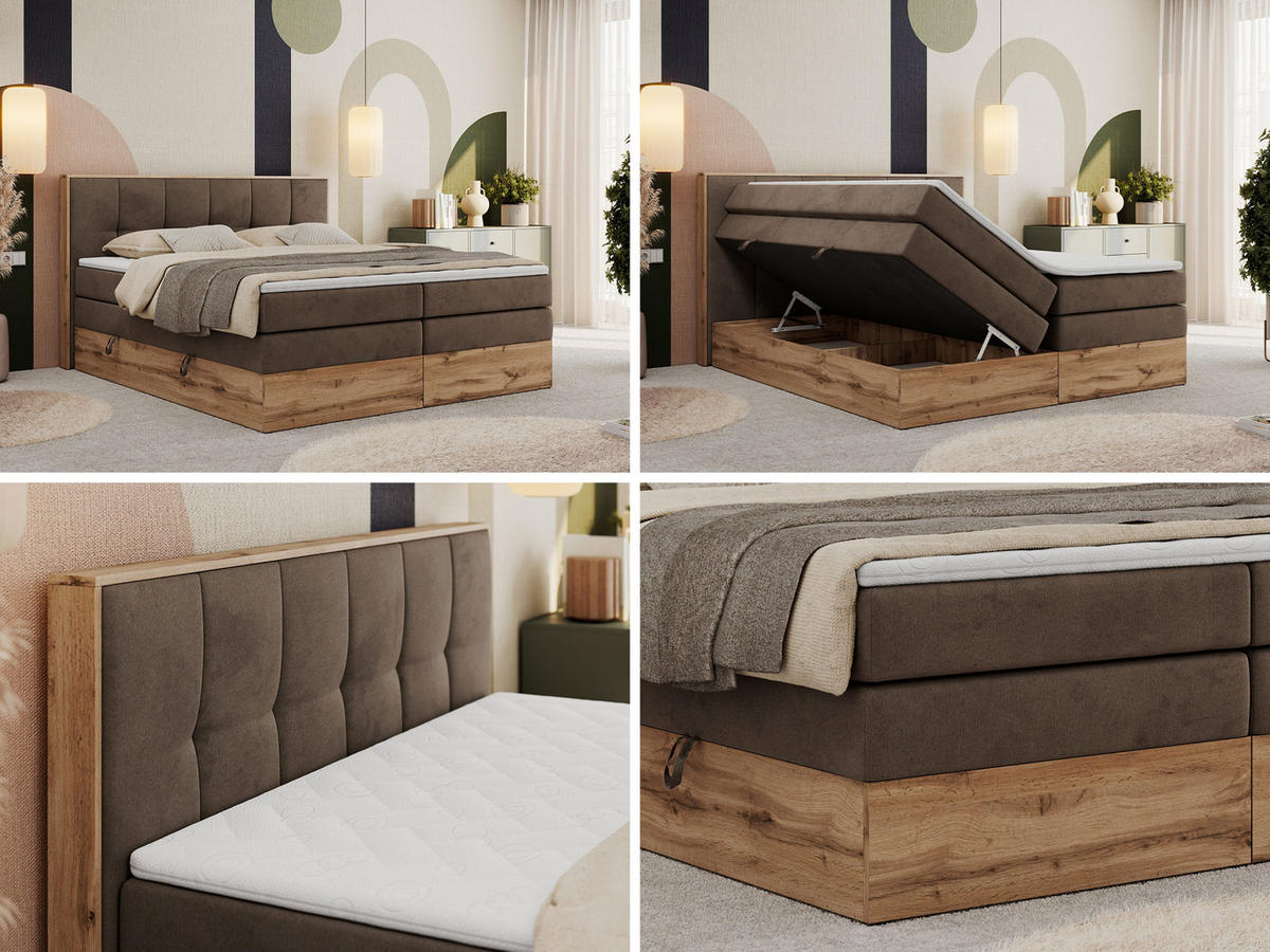 BOXSPRINGBETT ALBERO 1 KING 120/200 Braun Velvet - H3 - Braun, Holz/Textil (120/200cm) - MKS