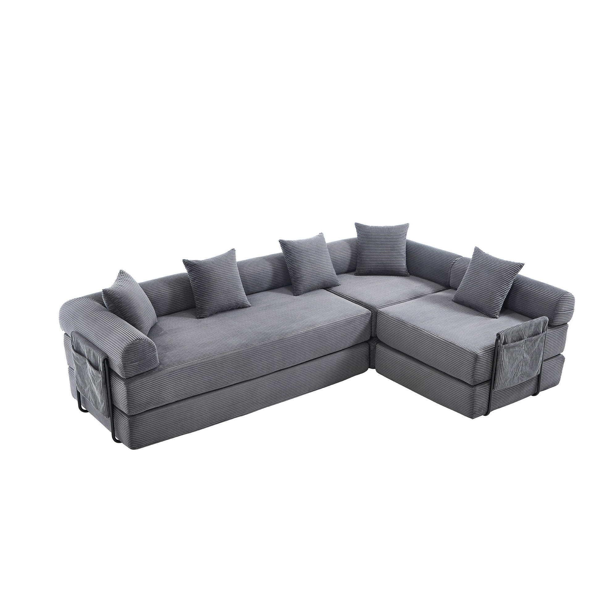 ECKSOFA 270/180/64 cm dunkelgrau aus Corduroy modular - Dunkelgrau, Textil (180/270cm) - OKWISH