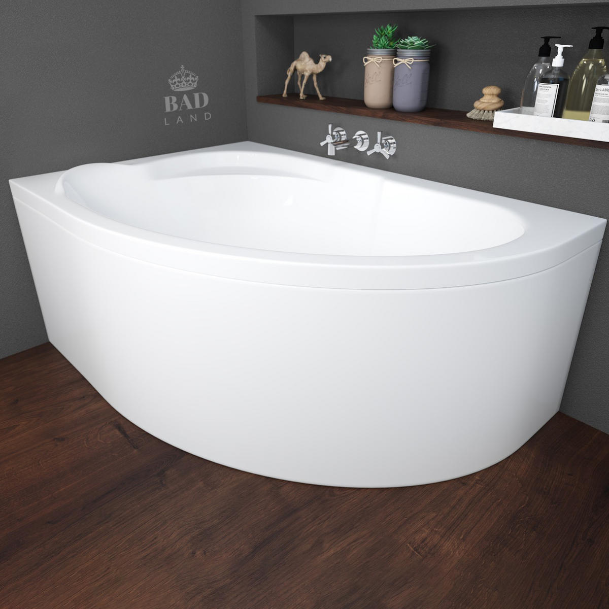 BADEWANNE Eckwanne STANDARD 130/85 Rechts mit Schürze Ablauf Füße - Weiß, Kunststoff (85/53.5/130cm) - bad land