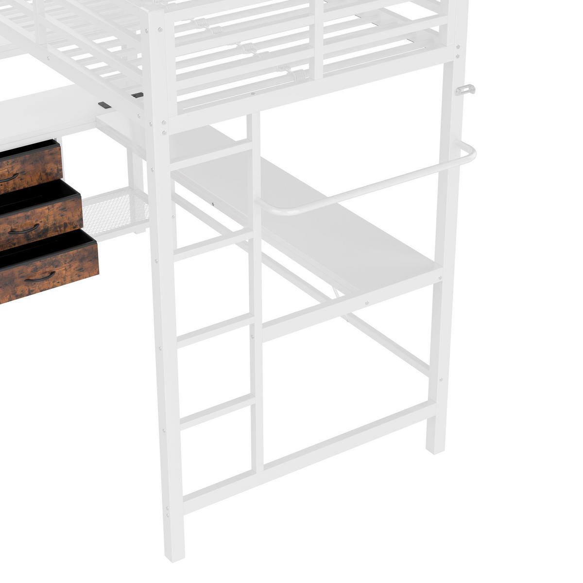 HOCHBETT 90/200 cm DE-04518, mit LED, Schreibtisch, 3 Schubladen und Regalen in Weiß - Weiß, Metall (90/200cm) - ComfortXL