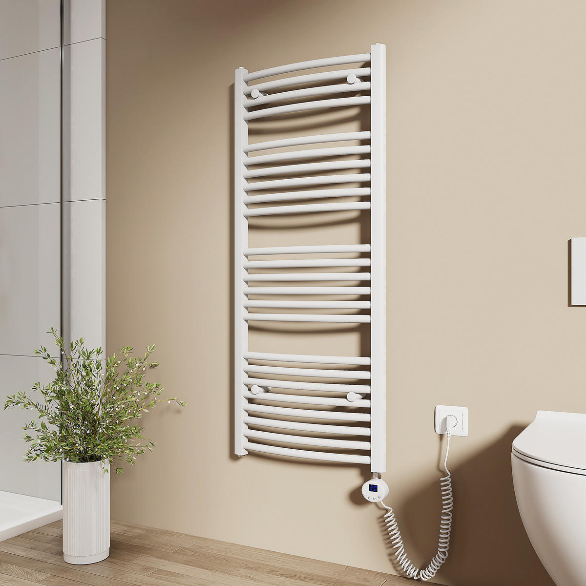 HANDTUCHHEIZKÖRPER elektrisch gebogen Weiß 120/50/5,6 cm - Weiß, Metall (50/120/5.6cm) - EMKE