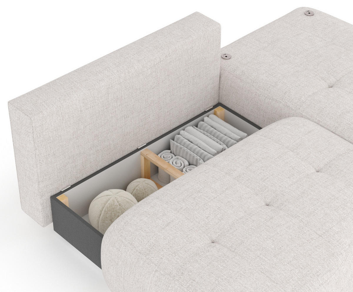 ECKSOFA MIT SCHLAFFUNKTION Batu Beige Webstoff - Beige/Schwarz, Holz/Holzwerkstoff (223/158cm) - Maison de Reve