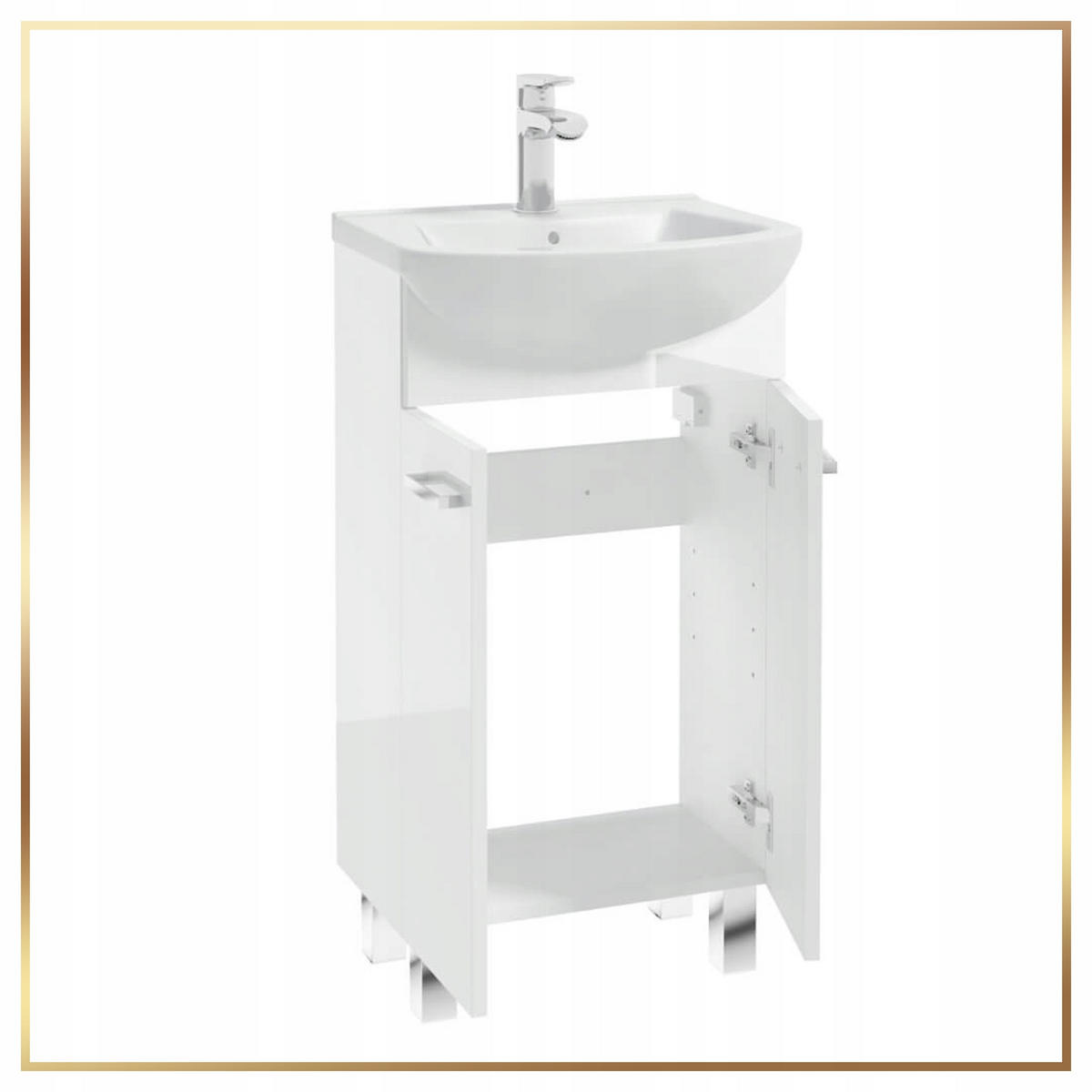 WASCHTISCHKOMBI 43cm mit Waschbecken + Armatur + Siphon weiß - Weiß, Holzwerkstoff (43/80/25cm) - Stamar