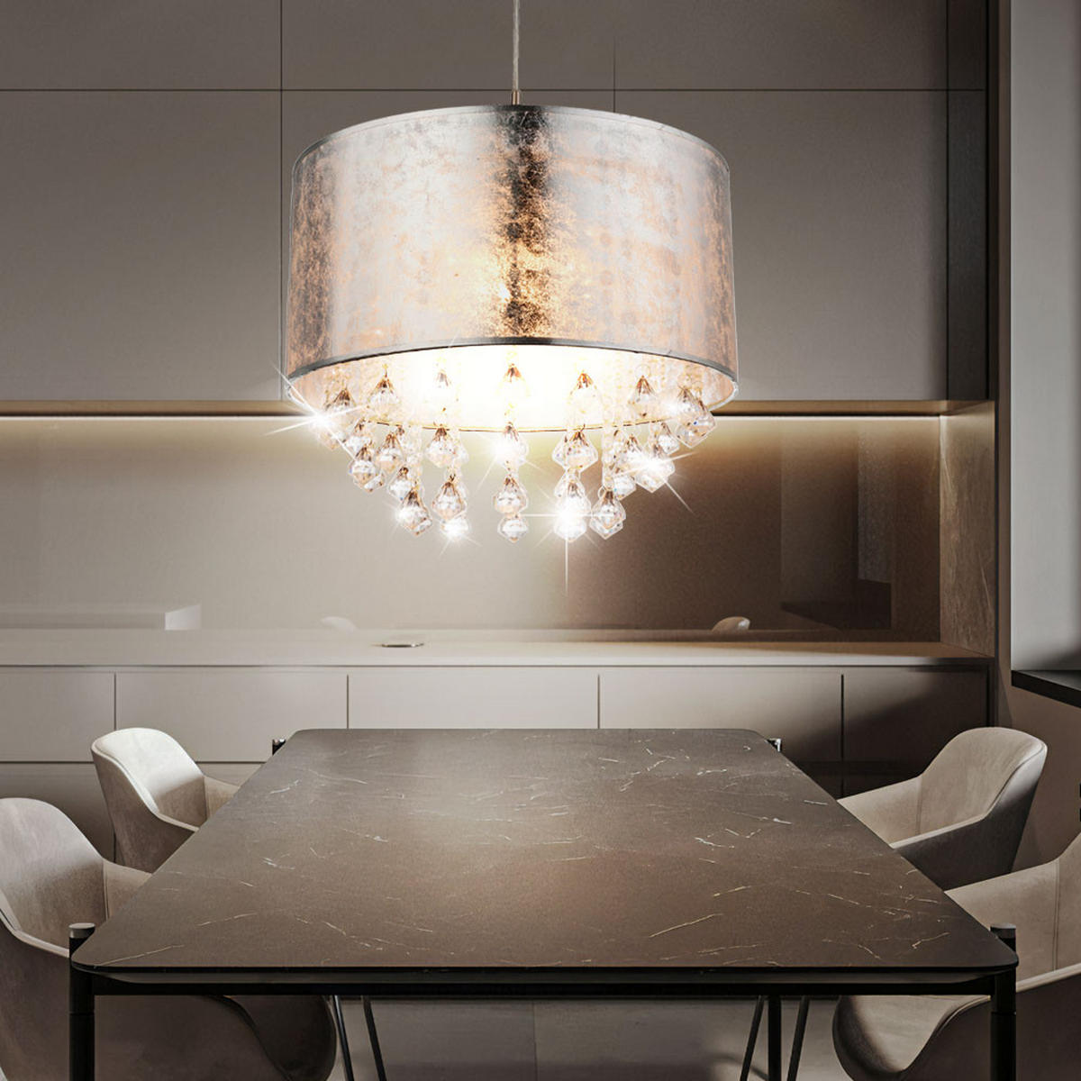 LED HÄNGELEUCHTE AMY Silber Textil - Silberfarben, Metall (40/40/140cm) - Globo Lighting