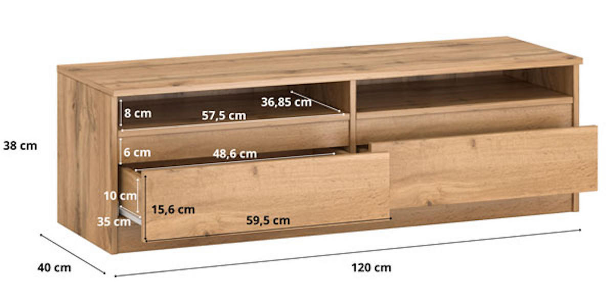 LOWBOARD Lala 120 Wotan Eiche 120 / 40 / 38cm - Braun, Holz/Holzwerkstoff (120/38/40cm) - Feldmann-Wohnen