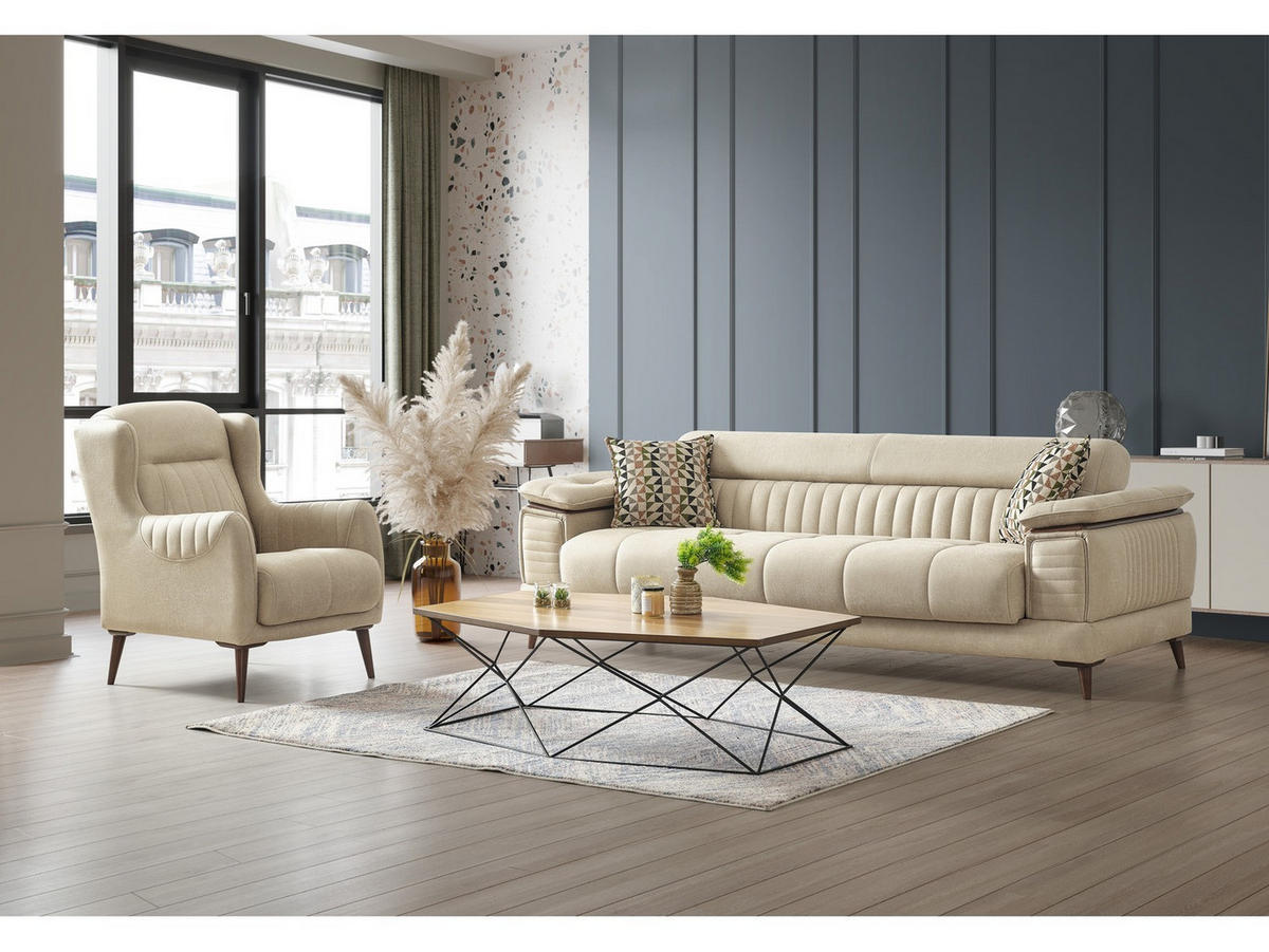 SITZGARNITUR Baoshi, Beige Stellvariante 3+2+1 - Beige, Holz/Holzwerkstoff (240/80/95cm)