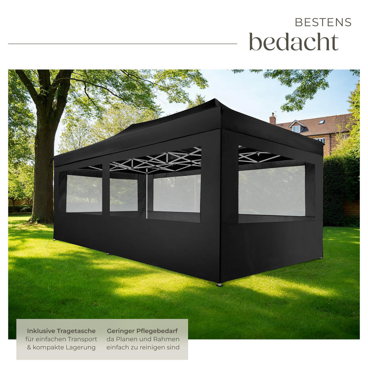 PAVILLON Viola,inklusive Spannseile, Heringe und Tragetasche,schwarz - Schwarz, Kunststoff (300/280/600cm) - tectake