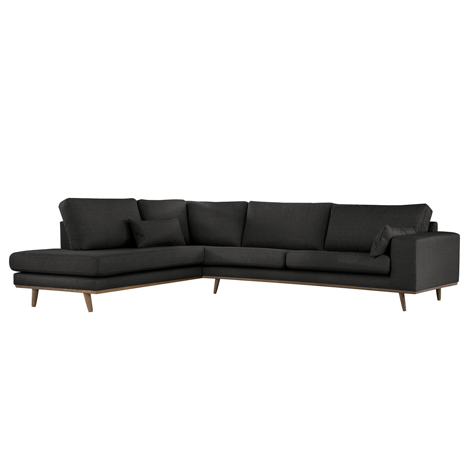 ECKSOFA mit Ottomane - Eichefarben/Schwarz, Eichenholz/Textil (287/219cm) - home24