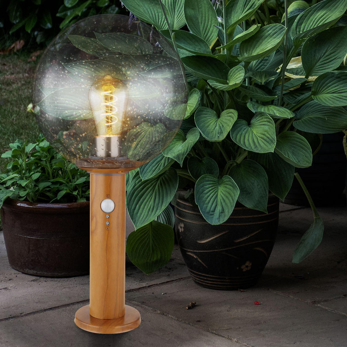 LED AUSSENLEUCHTE OSSY Holzoptik Braun - Braun, Glas (25/25/50cm) - Globo Lighting