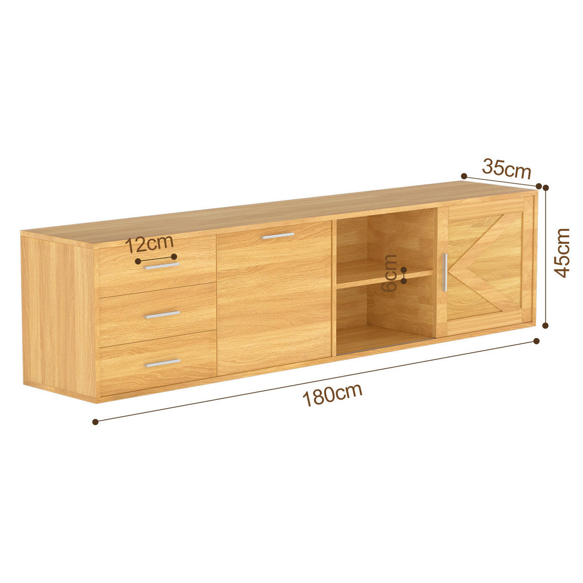 TV-SCHRANK in 180/45/35 cm - Naturfarben, Holzwerkstoff (180/45/35cm) - HOMAVO