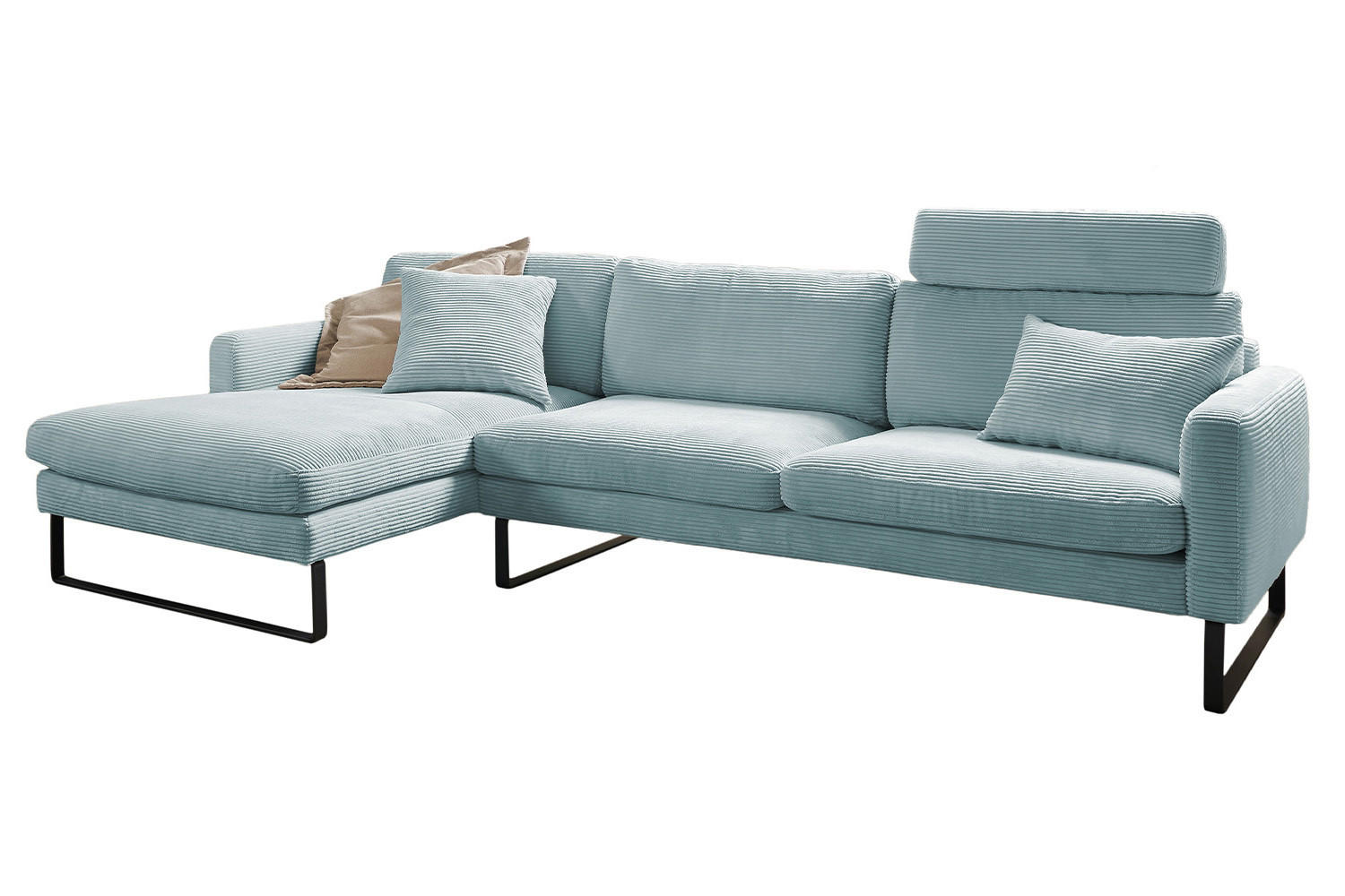 ECKSOFA RICARDA Hellblau Cord - Schwarz/Hellblau, Textil/Metall (298/154cm) - KAWOLA
