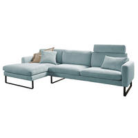 ECKSOFA RICARDA Hellblau Cord - Schwarz/Hellblau, Textil/Metall (298/154cm) - KAWOLA