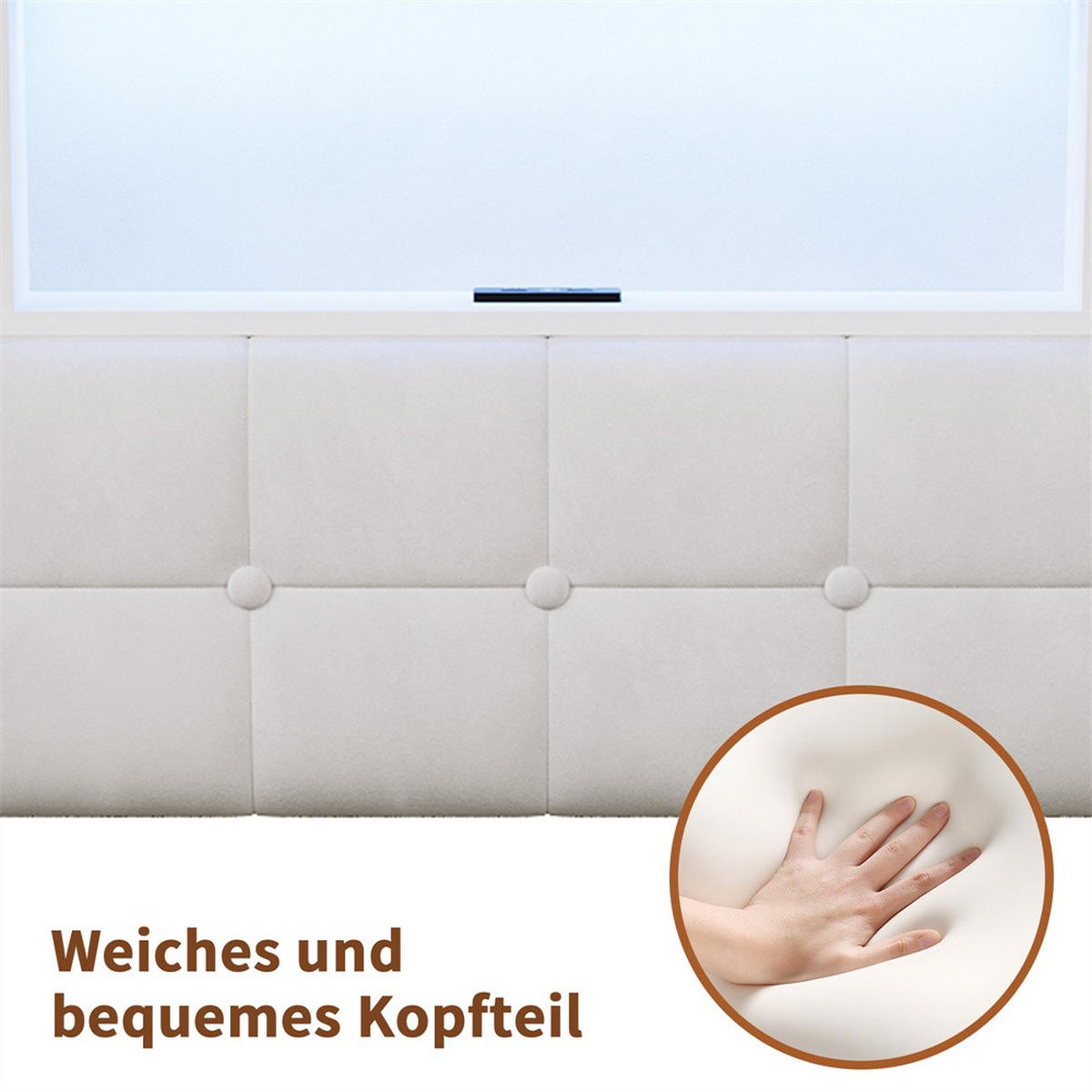 POLSTERBETT 140x200 cm - mit LED-Beleuchtung, 2 Nachttisch-Schubladen und hydraulischem Bettkasten - Beige - Beige, Textil (140/200cm) - DELFA