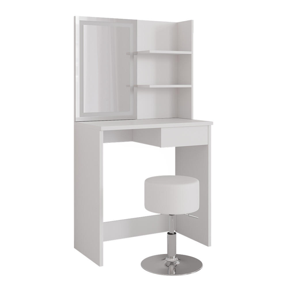 SCHMINKTISCH Dekos Weiß 75 cm mit LED-Spiegel und Hocker - Weiß, Holzwerkstoff (75/141/40cm) - Vicco