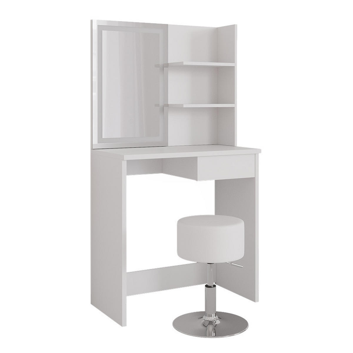 SCHMINKTISCH Dekos Weiß 75 cm mit LED-Spiegel und Hocker - Weiß, Holzwerkstoff (75/141/40cm) - Vicco