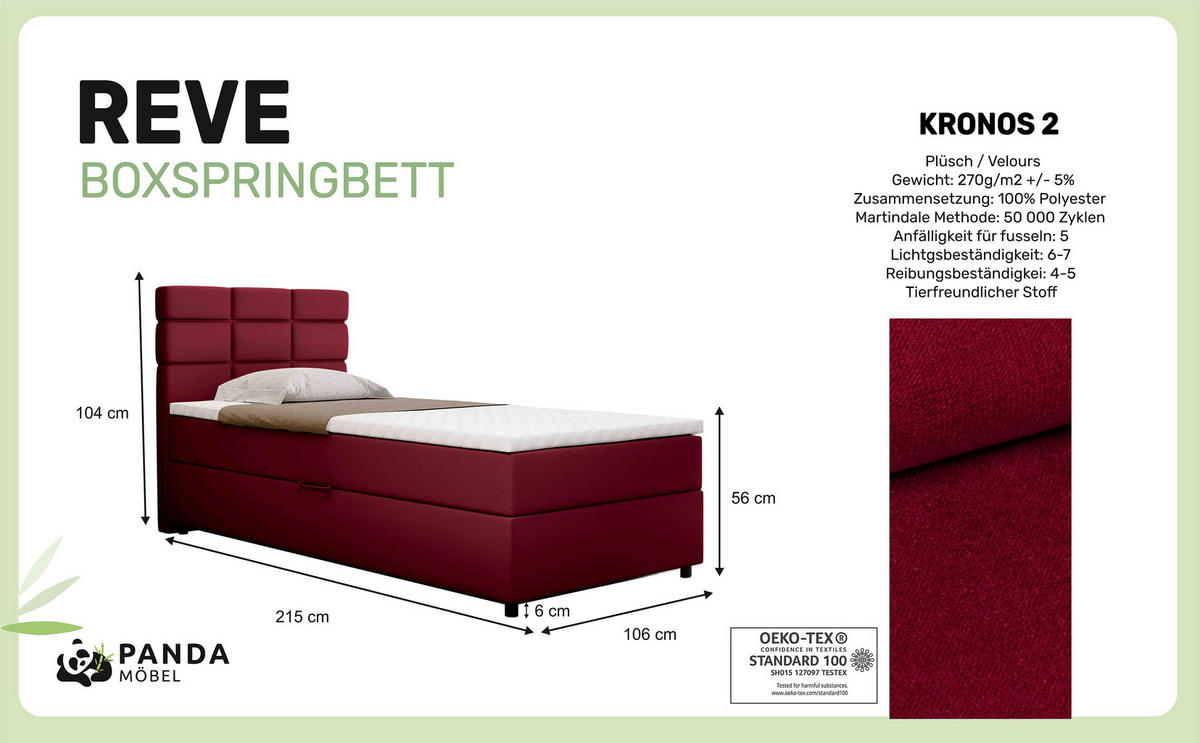 BOXBETT Reve 100 x 200 cm mit Bettkasten und Lattenrost ohne matratze - rot - Rot, Holz (100/200cm) - Panda Möbel
