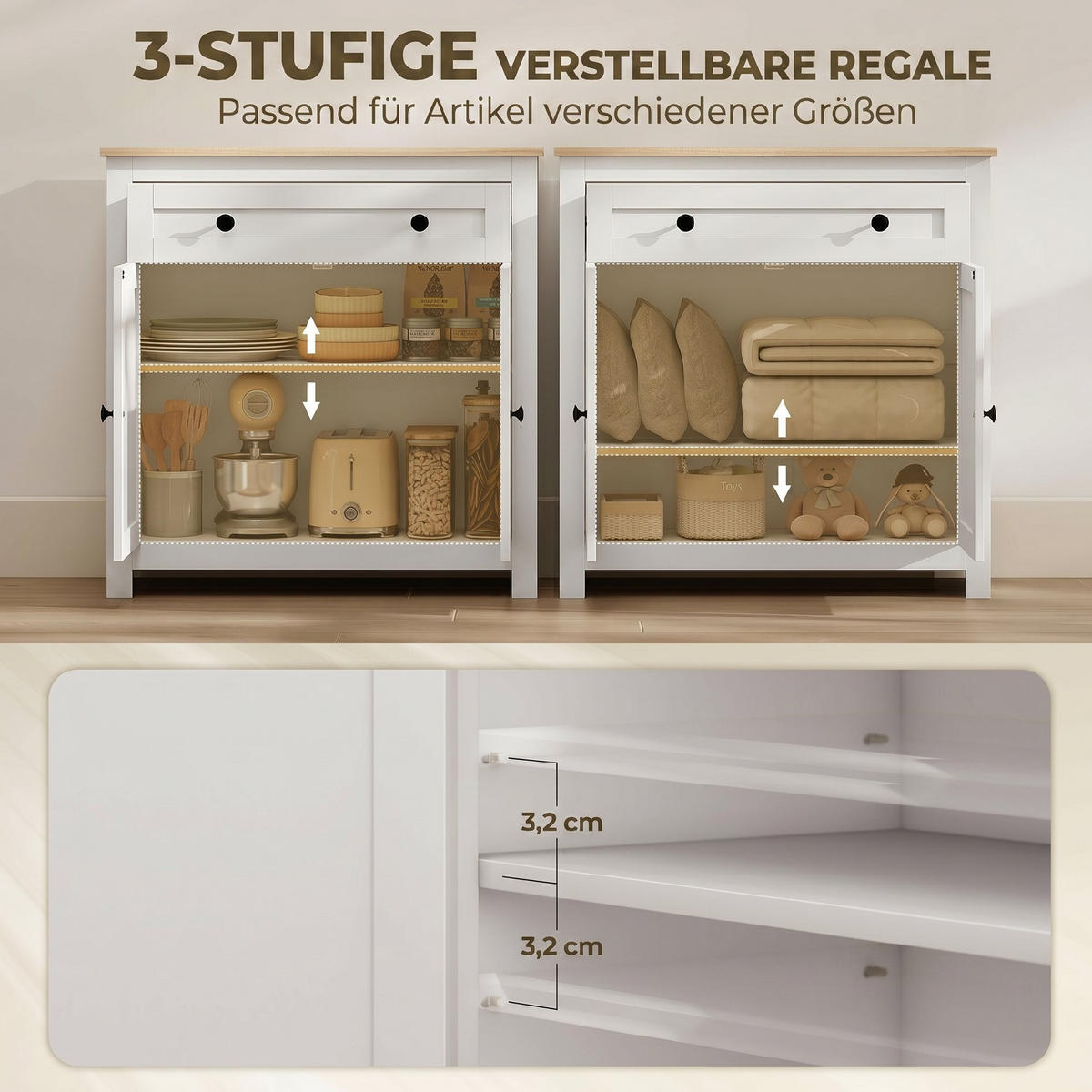 SIDEBOARD Spanplatte Weiß - Weiß, Holzwerkstoff (35/80/78.5cm) - HOMCOM