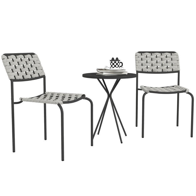 BISTROSET 46/60/80 cm grau aus Stahl mit 2 stapelbaren Stühlen - Grau, Metall - OKWISH